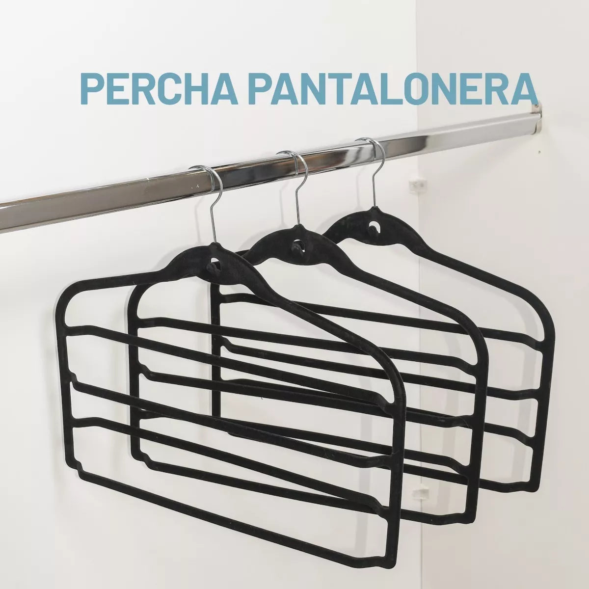 Percha Terciopelo Pantalonera Negra X 1 Unidad