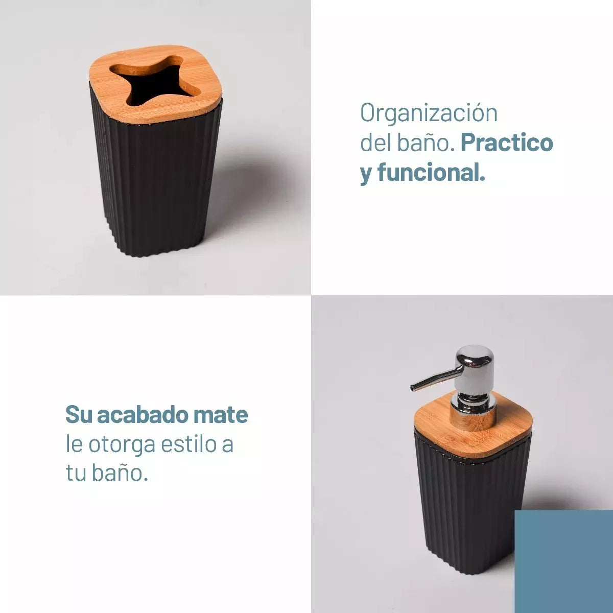 Kit dispenser negro con bambú