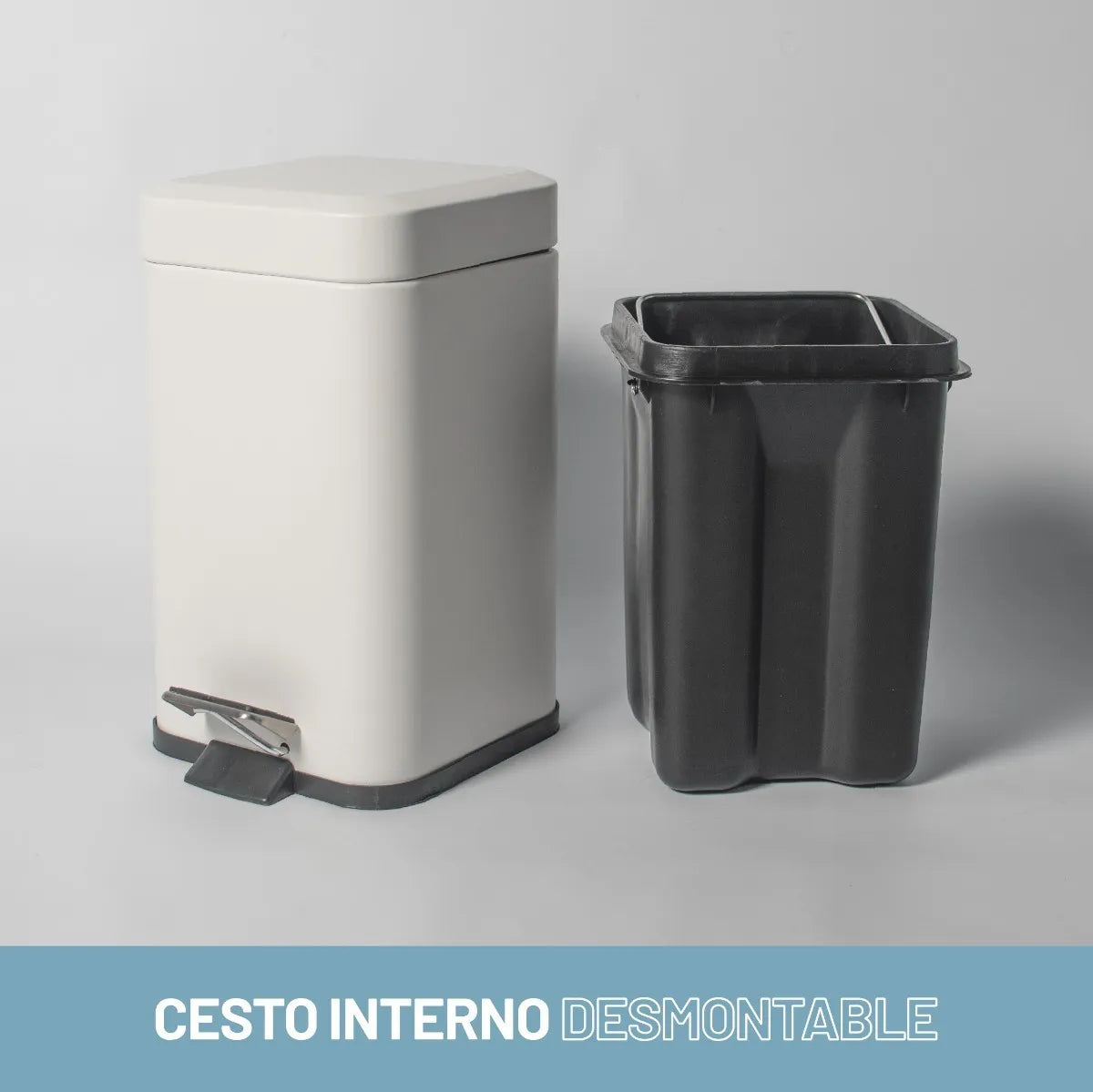 Tacho De Basura Cesto Residuo A Pedal Cuadrado 12 Lts Color Blanco