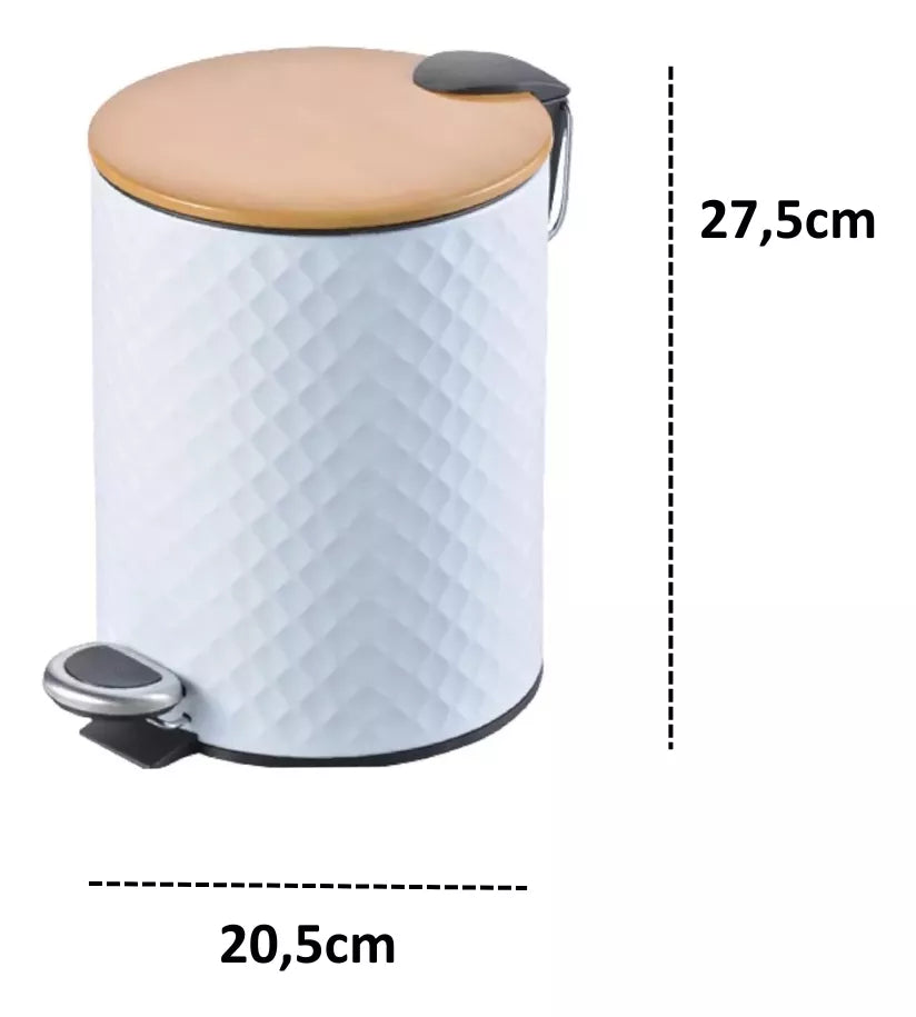 Cesto texturado blanco con tapa de madera y cierre suave 5 litros