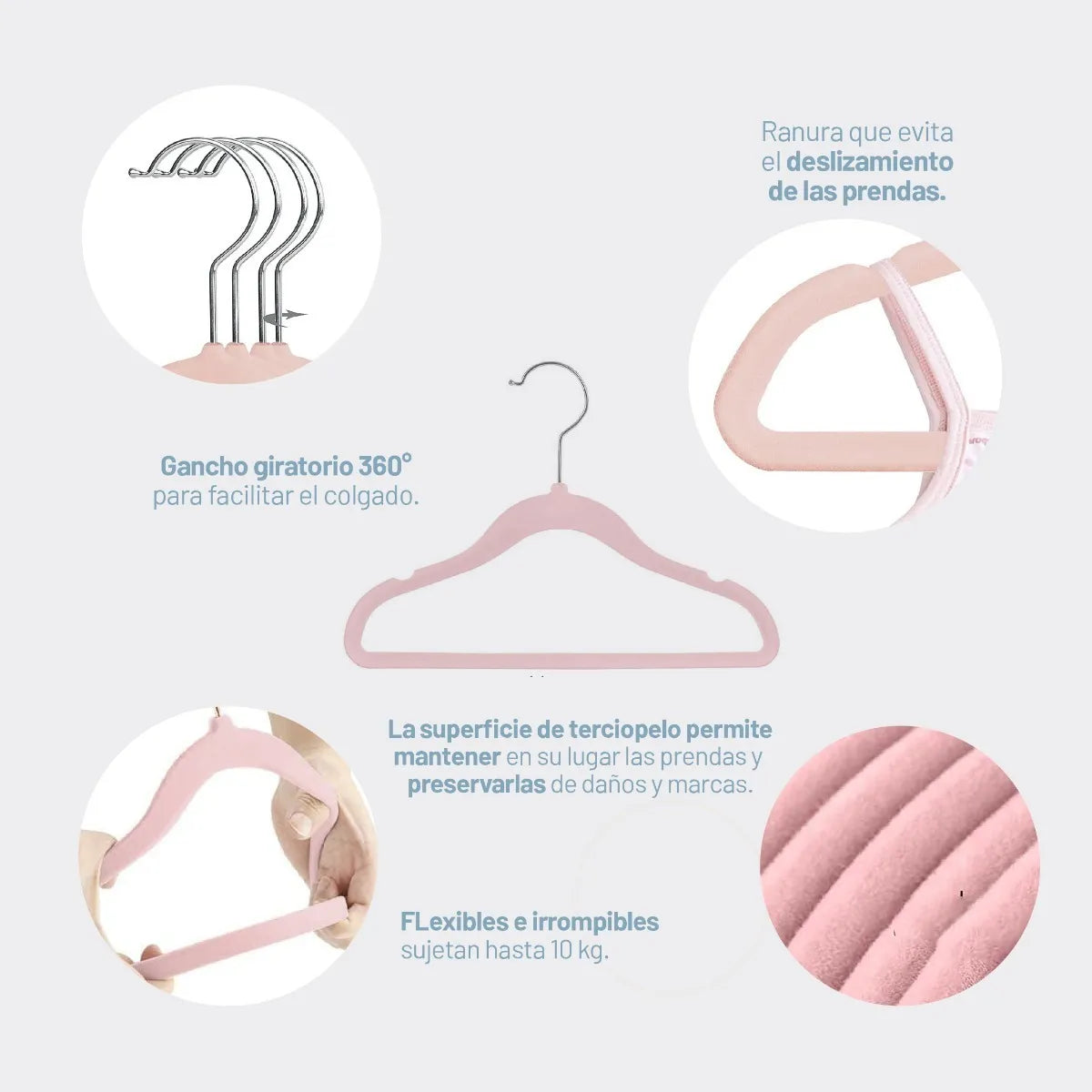 Perchas Terciopelo Kids Rosas X 10 Unidades