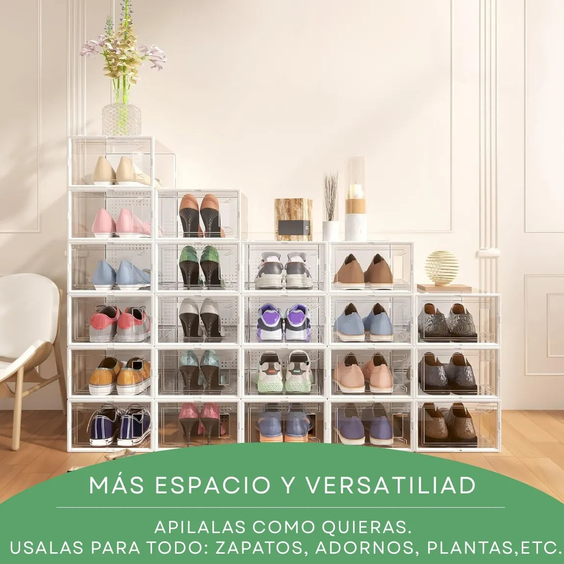 Caja Organizadora Para Zapatos por 12 Unidades con Apertura Frontal Horizontal