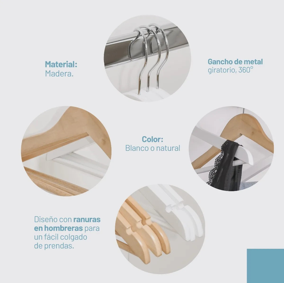 Perchas De Madera Lustrada X 5 Unidades