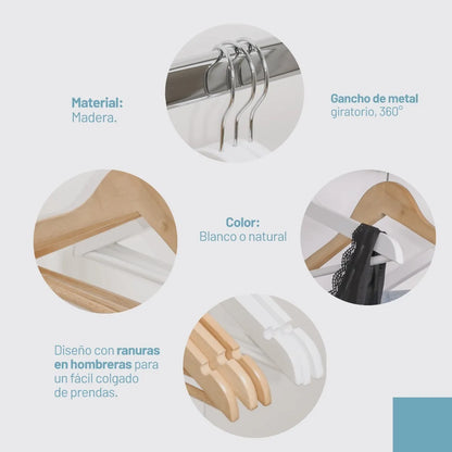 Perchas De Madera Lustrada X 5 Unidades