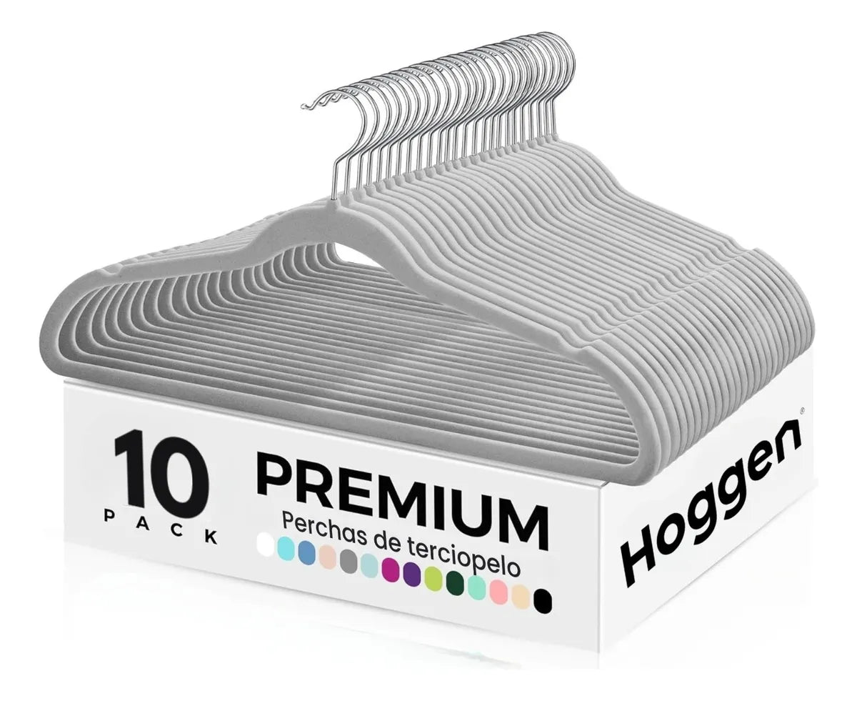 Perchas terciopelo adultos gris x 10 unidades