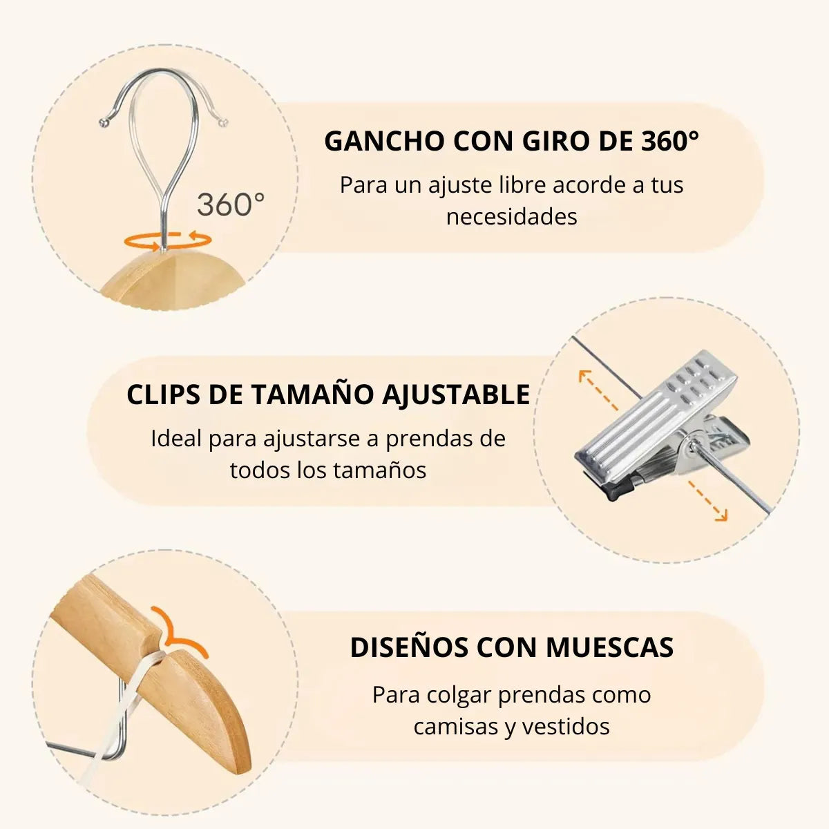 Pack X 70 Perchas De Madera Con Ganchos Natural Lustradas