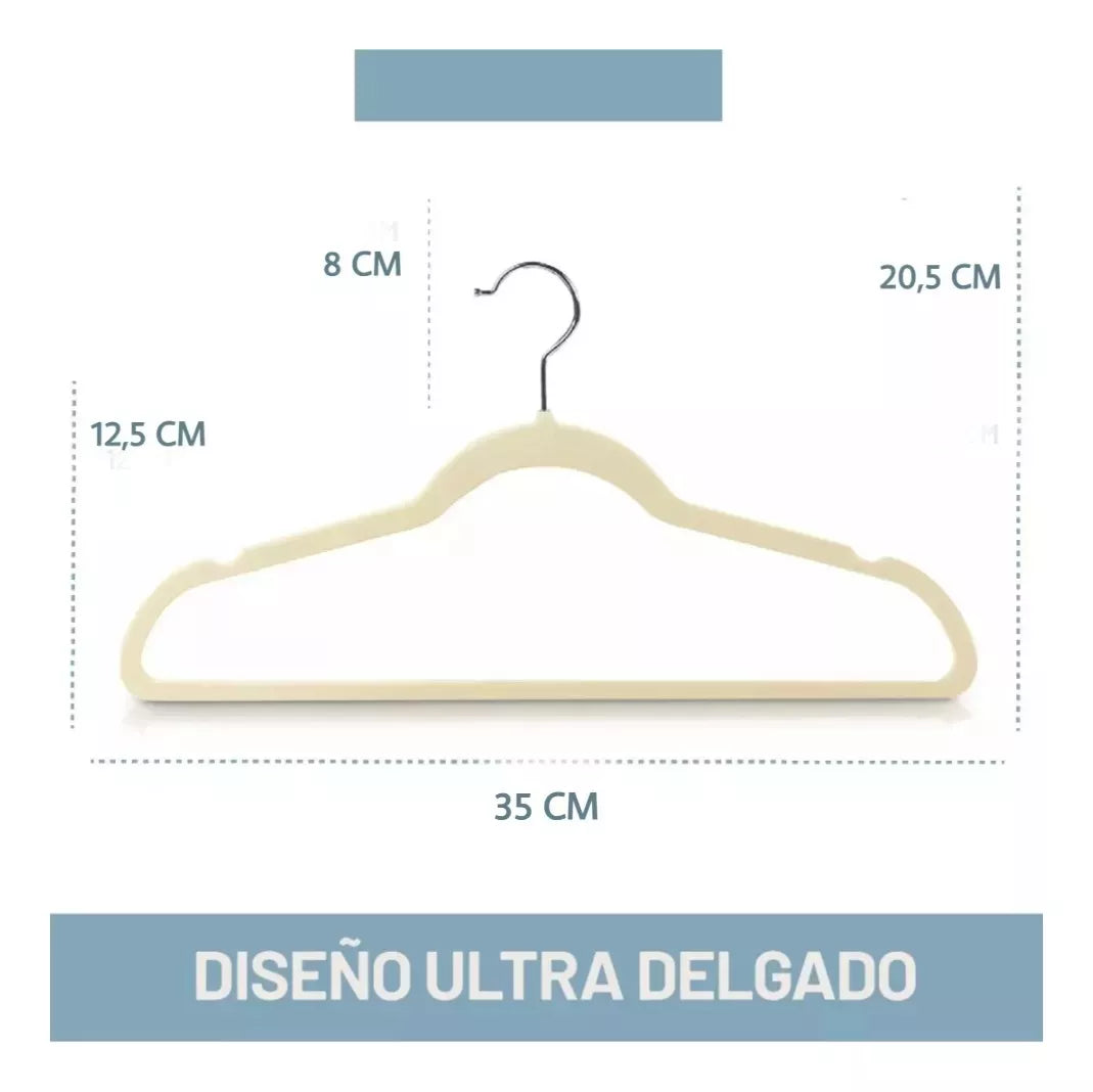 Perchas Terciopelo Beige Kids Niños Antideslizante X 20 Unidades