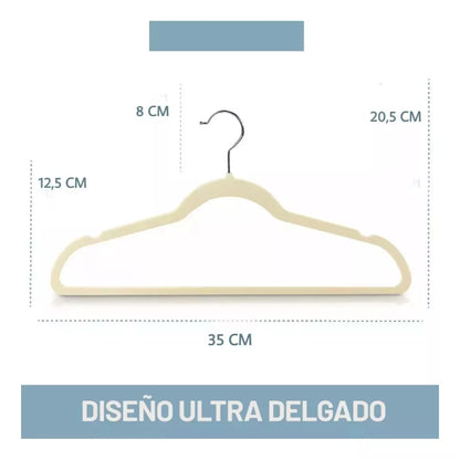 Perchas Terciopelo Beige Kids Niños Antideslizante X 20 Unidades