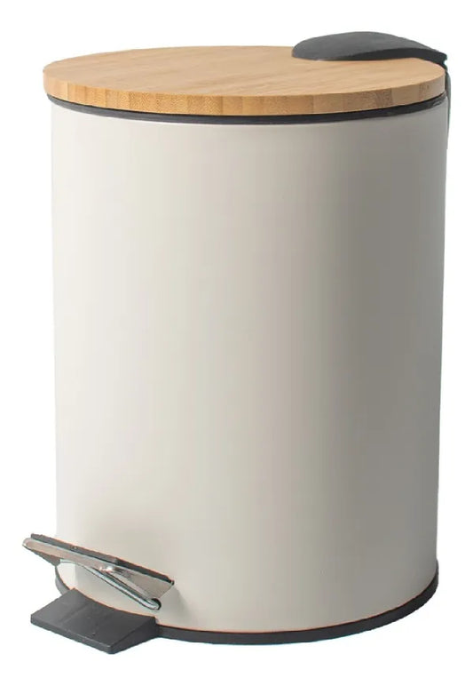 Cesto Basura Baño Cocina Pedal Tapa Madera 3 Lts