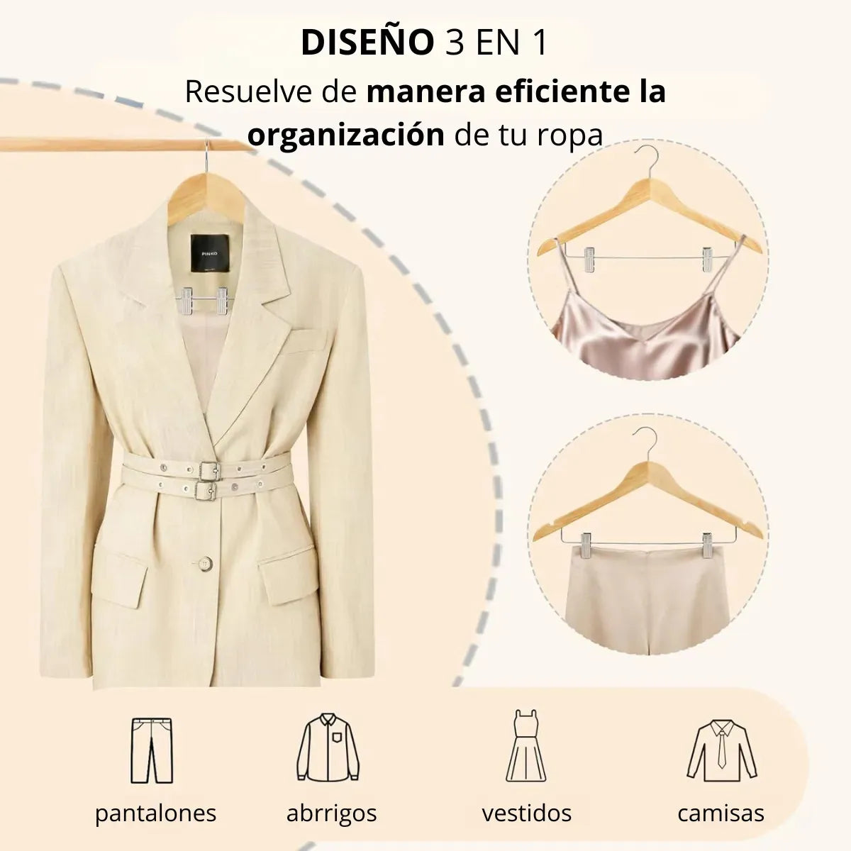 Pack X 70 Perchas De Madera Con Ganchos Natural Lustradas