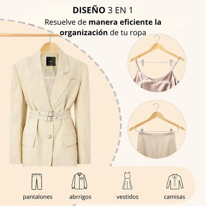 Pack X 70 Perchas De Madera Con Ganchos Natural Lustradas