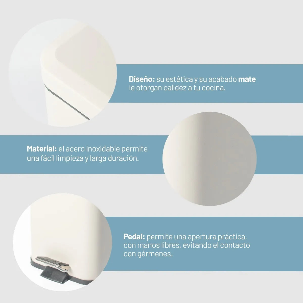 Tacho De Basura Cesto Residuo A Pedal Cuadrado 12 Lts Color Blanco