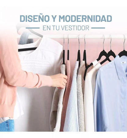 Perchas Terciopelo Adultos Antideslizante Negras X 100 Unidades