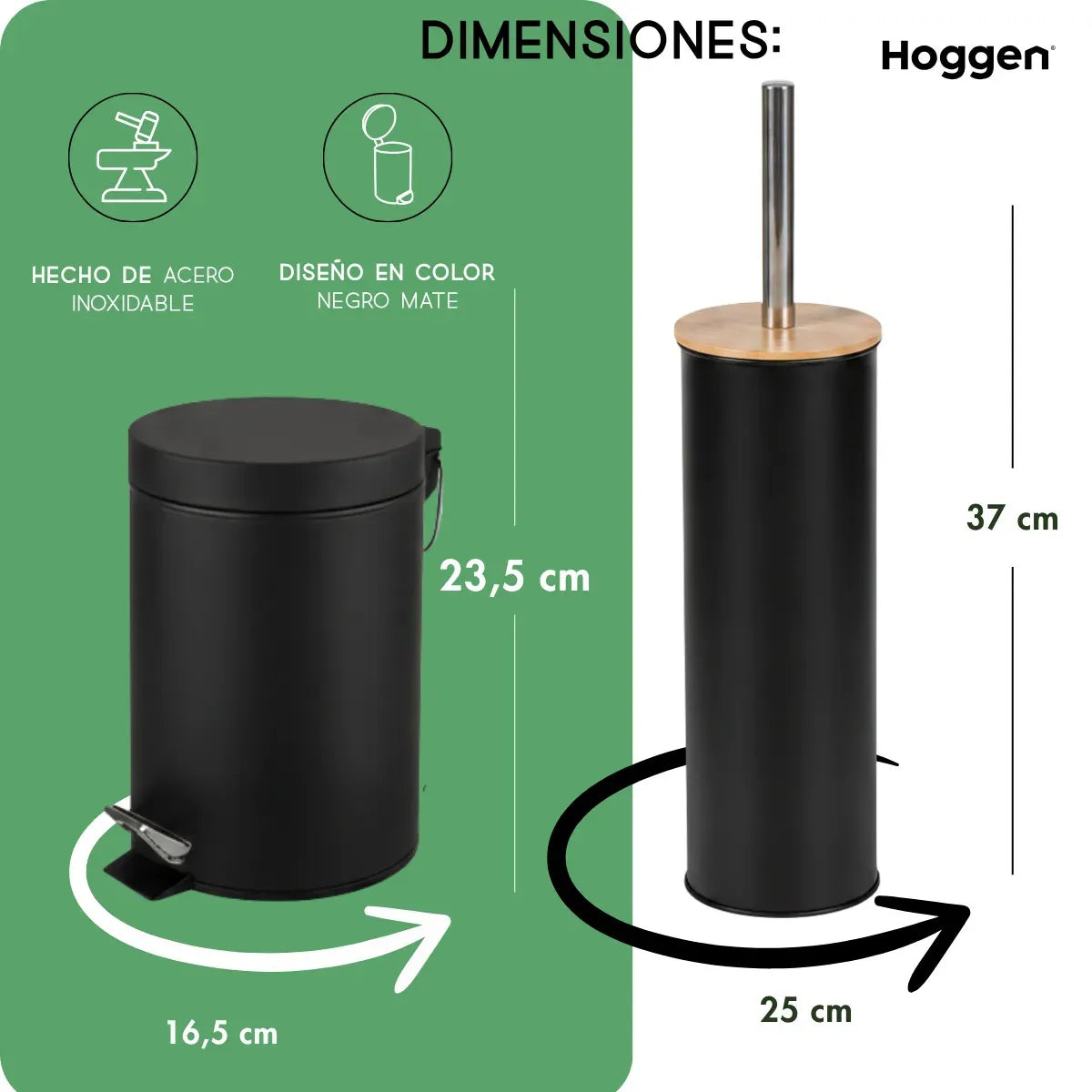 Set Cesto Basura A Pedal 3 Lts Y Escobilla de Bambu para Baño Negro