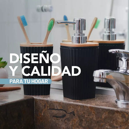 Kit dispenser negro con bambú