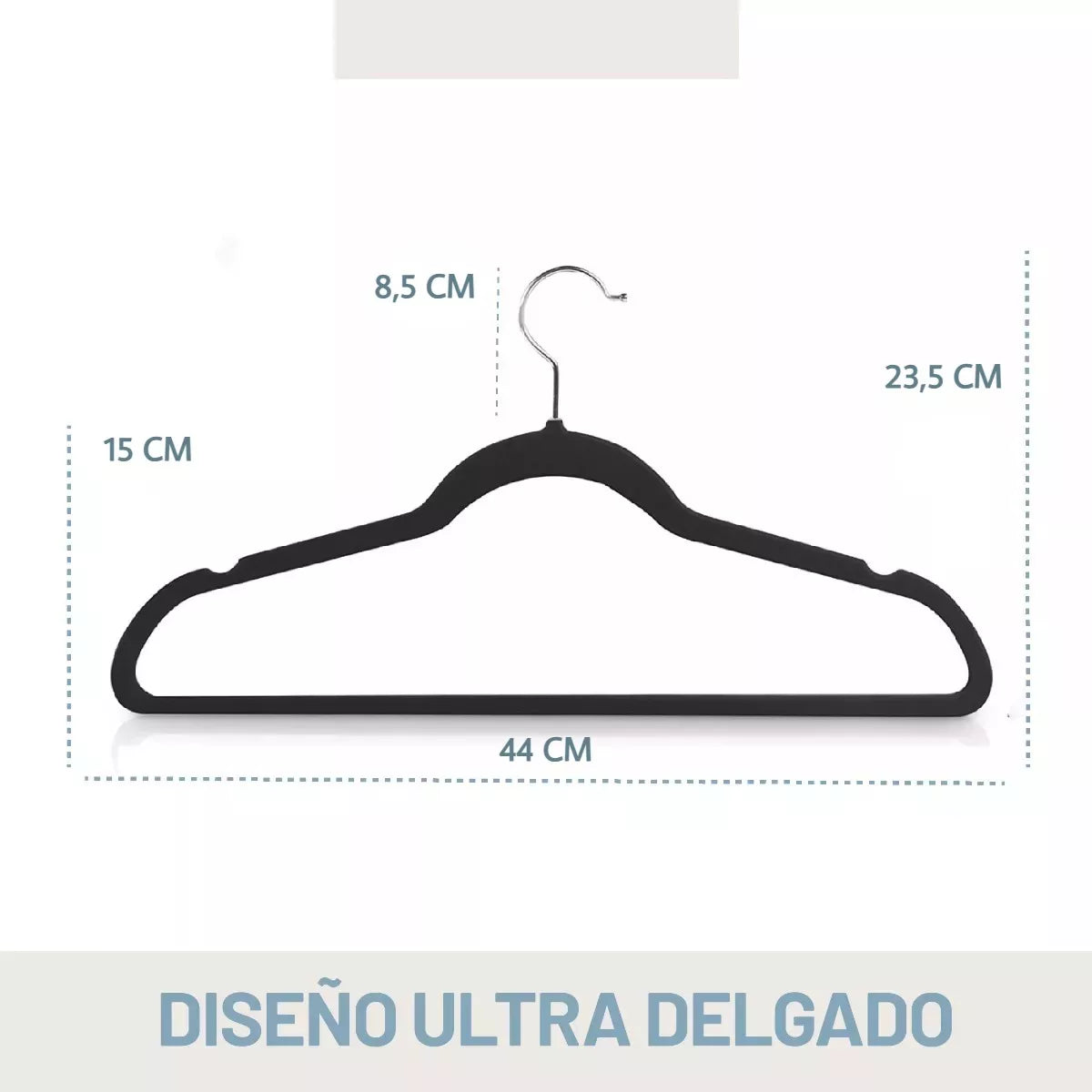 Perchas Terciopelo Adultos Antideslizante Negras X 100 Unidades