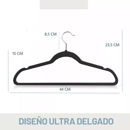 Perchas Terciopelo Adultos Antideslizante Negras X 100 Unidades