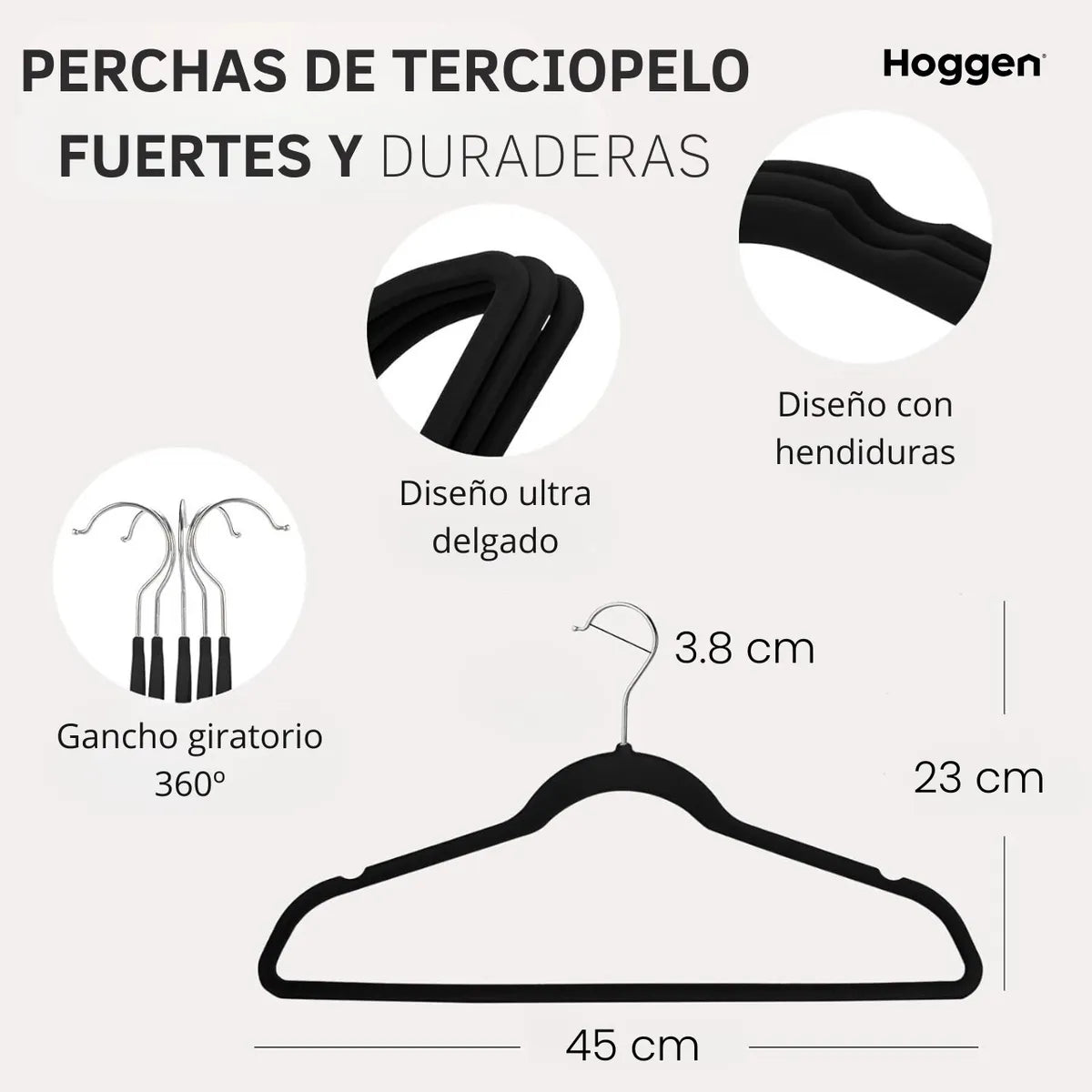 Perchas Terciopelo Adultos Antideslizante Negras X 100 Unidades