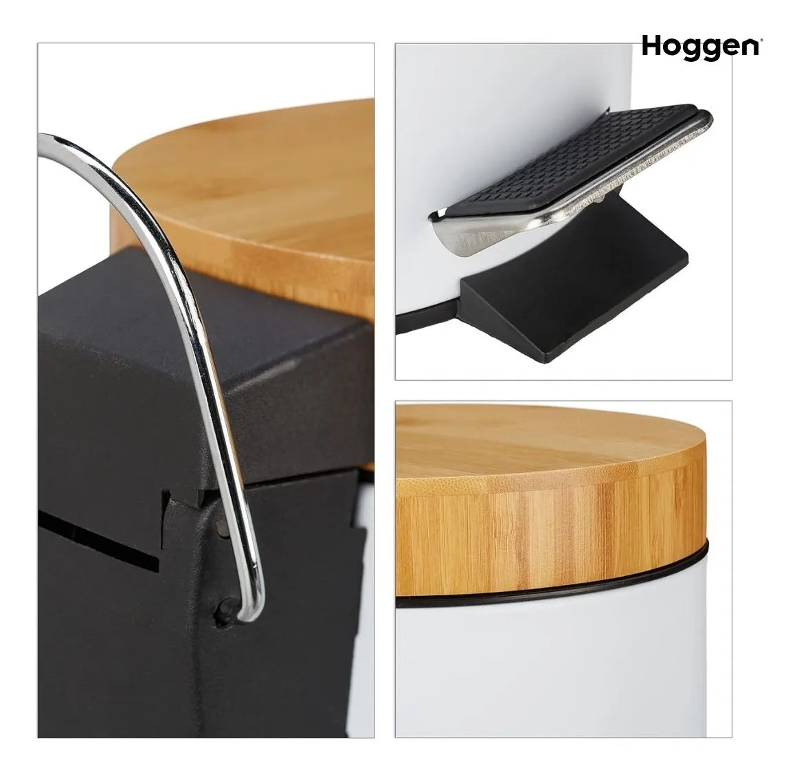 Cesto de Basura  Blanco Mate con Tapa Madera 3 Lts