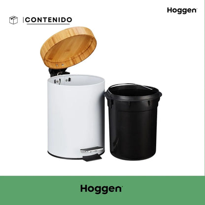 Cesto de Basura  Blanco Mate con Tapa Madera 3 Lts