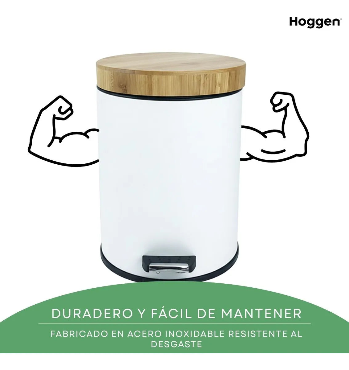 Cesto de Basura  Blanco Mate con Tapa Madera 3 Lts