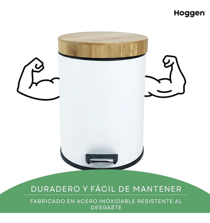 Cesto de Basura  Blanco Mate con Tapa Madera 3 Lts