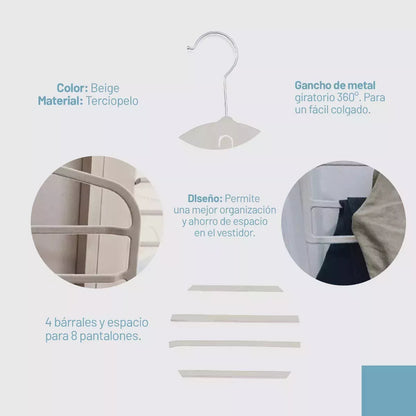 Percha Terciopelo Pantalonera Beige X 1 Unidad