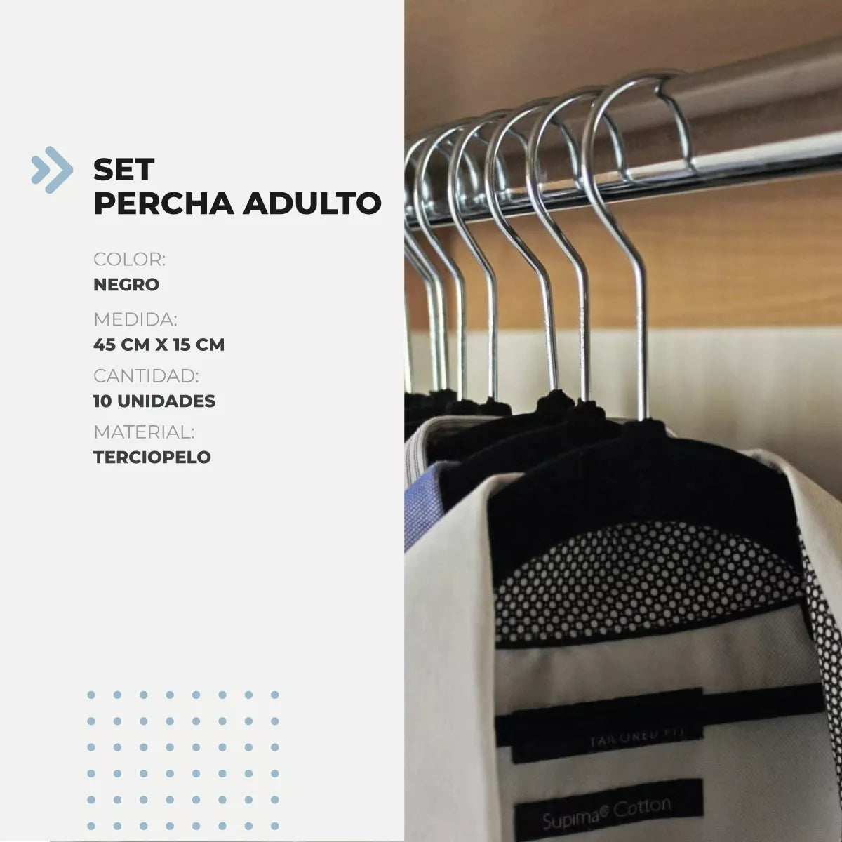 Perchas Terciopelo Adultos Antideslizante Negras X 100 Unidades