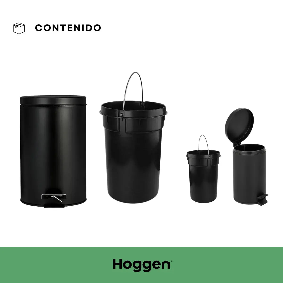 Set Cesto De Basura 3 Lts Y 12 Lts para Baño y Cocina Negro