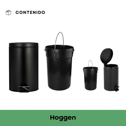 Set Cesto De Basura 3 Lts Y 12 Lts para Baño y Cocina Negro