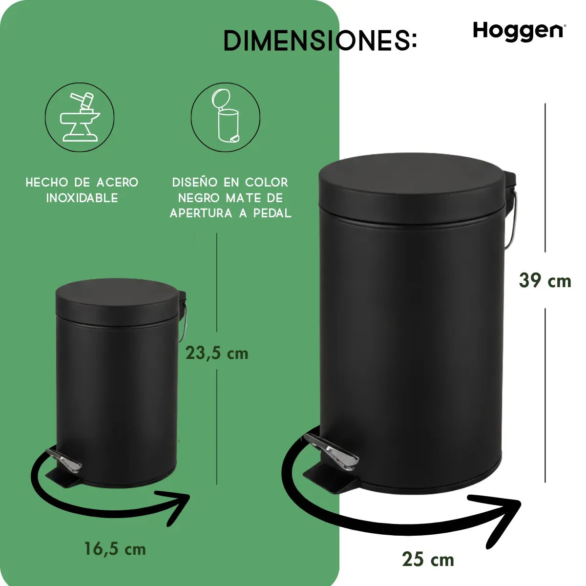 Set Cesto De Basura 3 Lts Y 12 Lts para Baño y Cocina Negro
