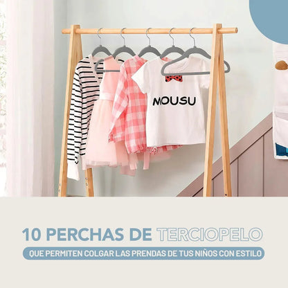Perchas Terciopelo Gris Kids Niños Antideslizante X 20 Unidades