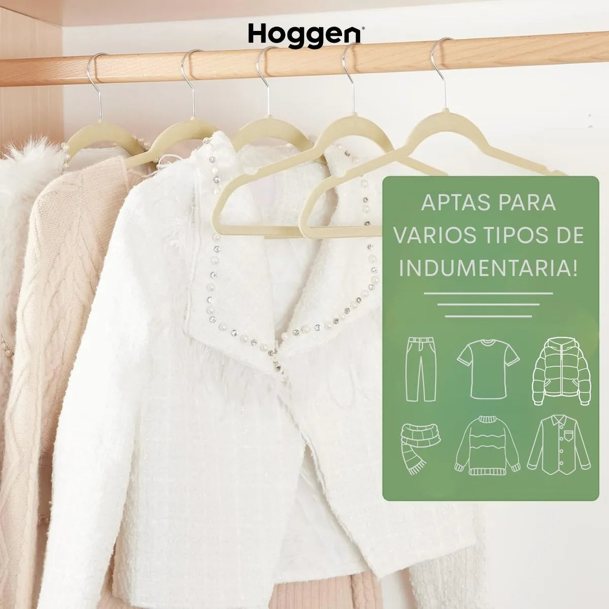 Perchas Terciopelo Beige para Adultos x 50 Unidades