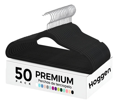 Perchas de Terciopelo Negro para Adultos X 50 Unidades