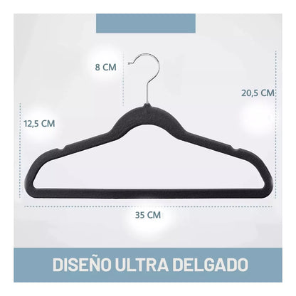 Perchas Terciopelo Negro Kids Niños Antideslizante X 20 Unidades