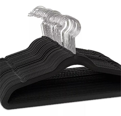 Perchas Terciopelo Adultos Antideslizante Negras X 100 Unidades