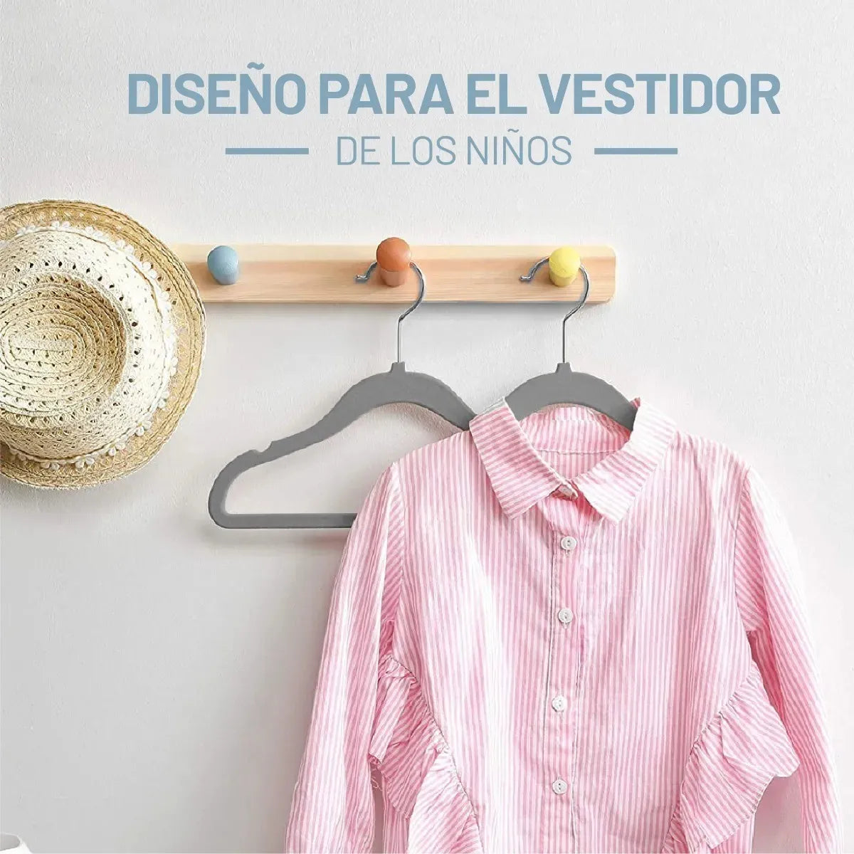 Perchas Terciopelo Gris Kids Niños Antideslizante X 20 Unidades