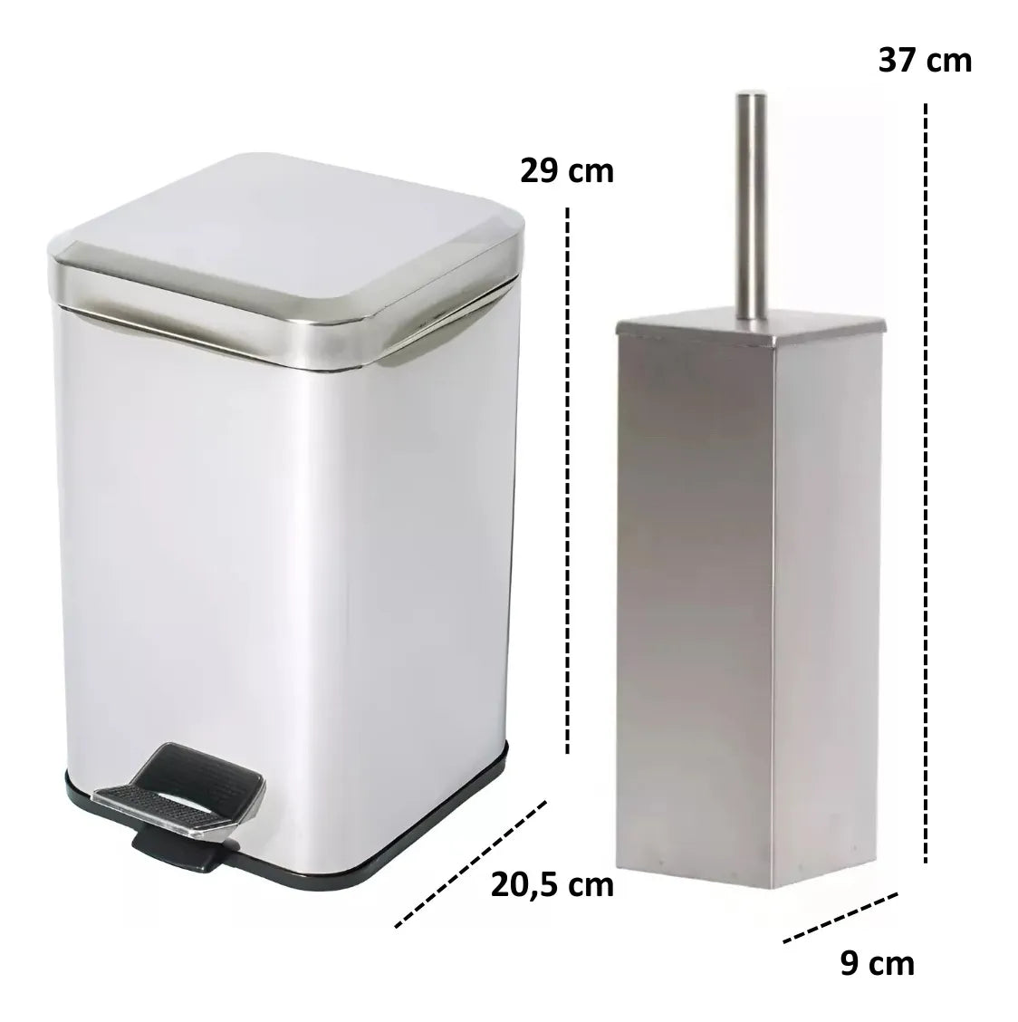 Set Cesto Basura 6 Lts + Escobilla Cepillo Baño Cuadrado