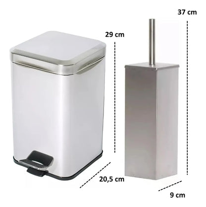 Set Cesto Basura 6 Lts + Escobilla Cepillo Baño Cuadrado