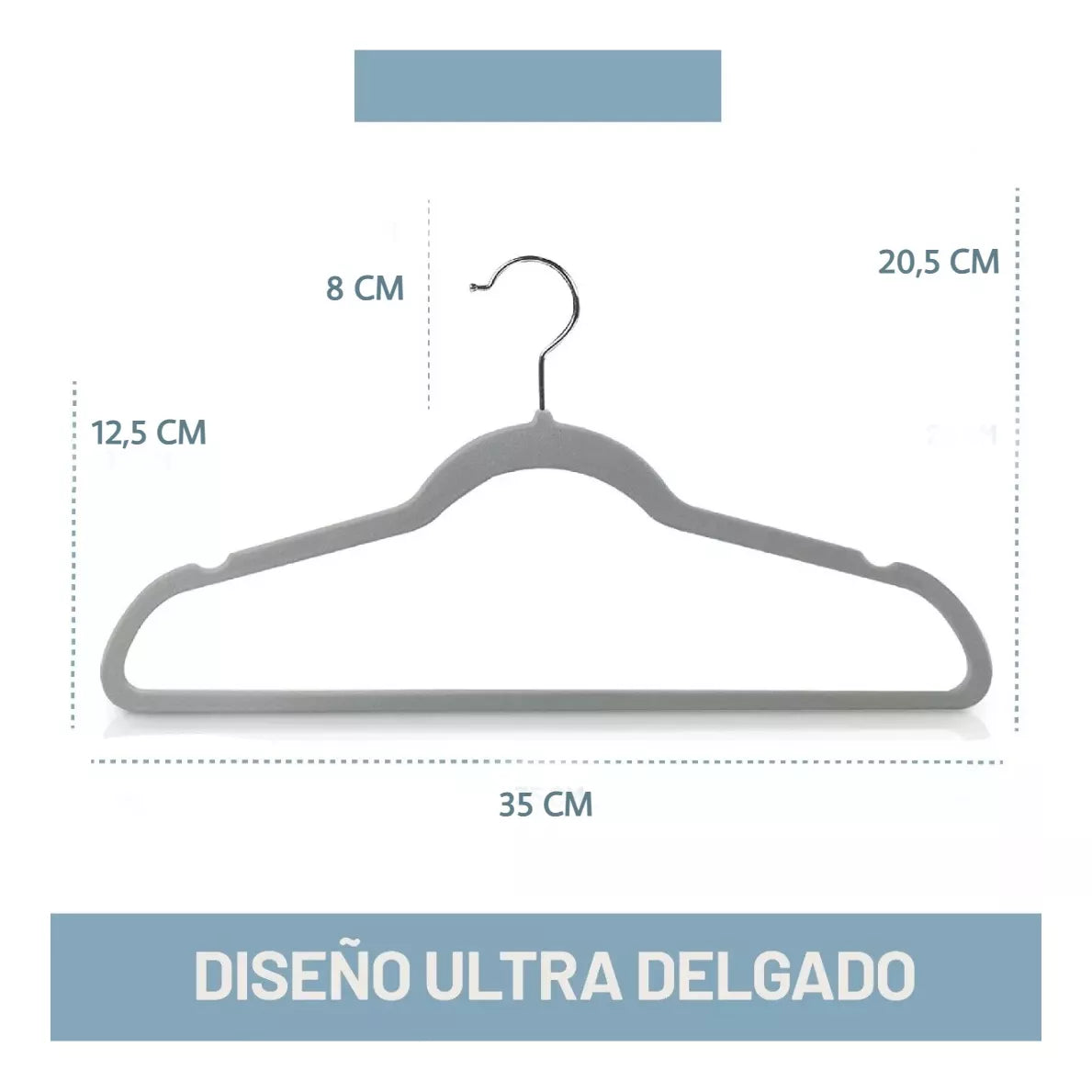 Perchas Terciopelo Gris Kids Niños Antideslizante X 20 Unidades