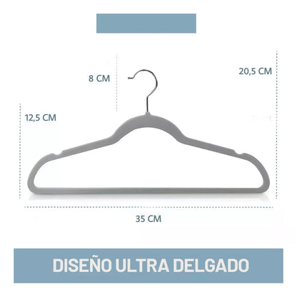 Perchas Terciopelo Gris Kids Niños Antideslizante X 20 Unidades