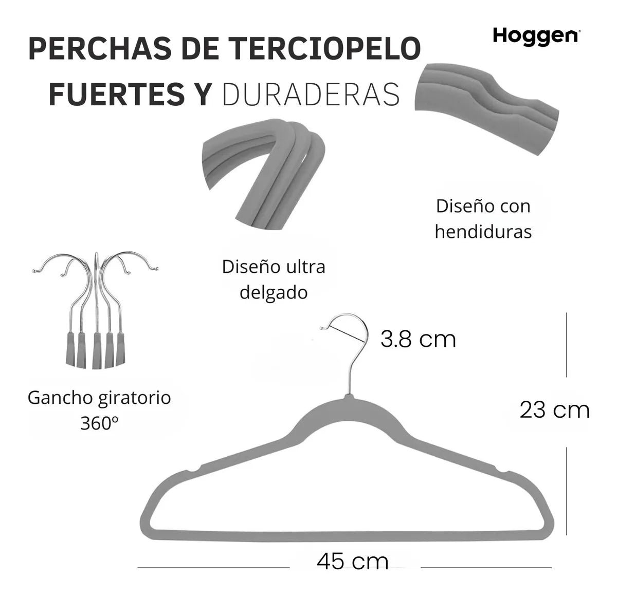 Perchas terciopelo adultos gris x 20 unidades