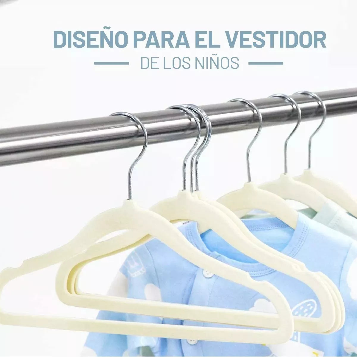 Perchas Terciopelo Beige Kids Niños Antideslizante X 20 Unidades