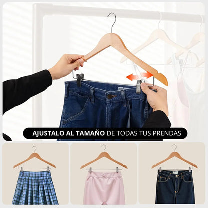 Pack X 70 Perchas De Madera Con Ganchos Natural Lustradas