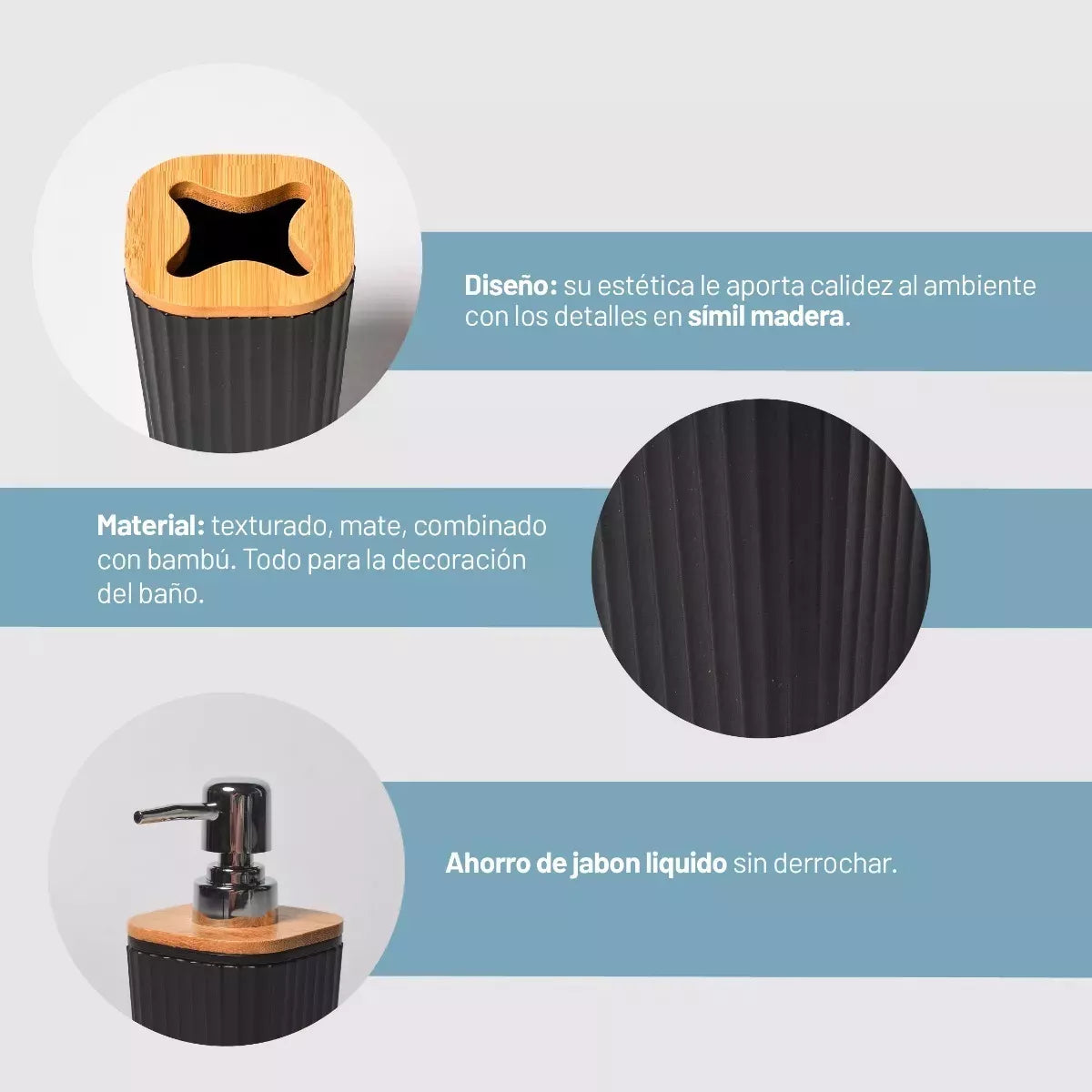 Kit dispenser negro con bambú