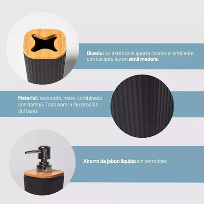 Kit dispenser negro con bambú