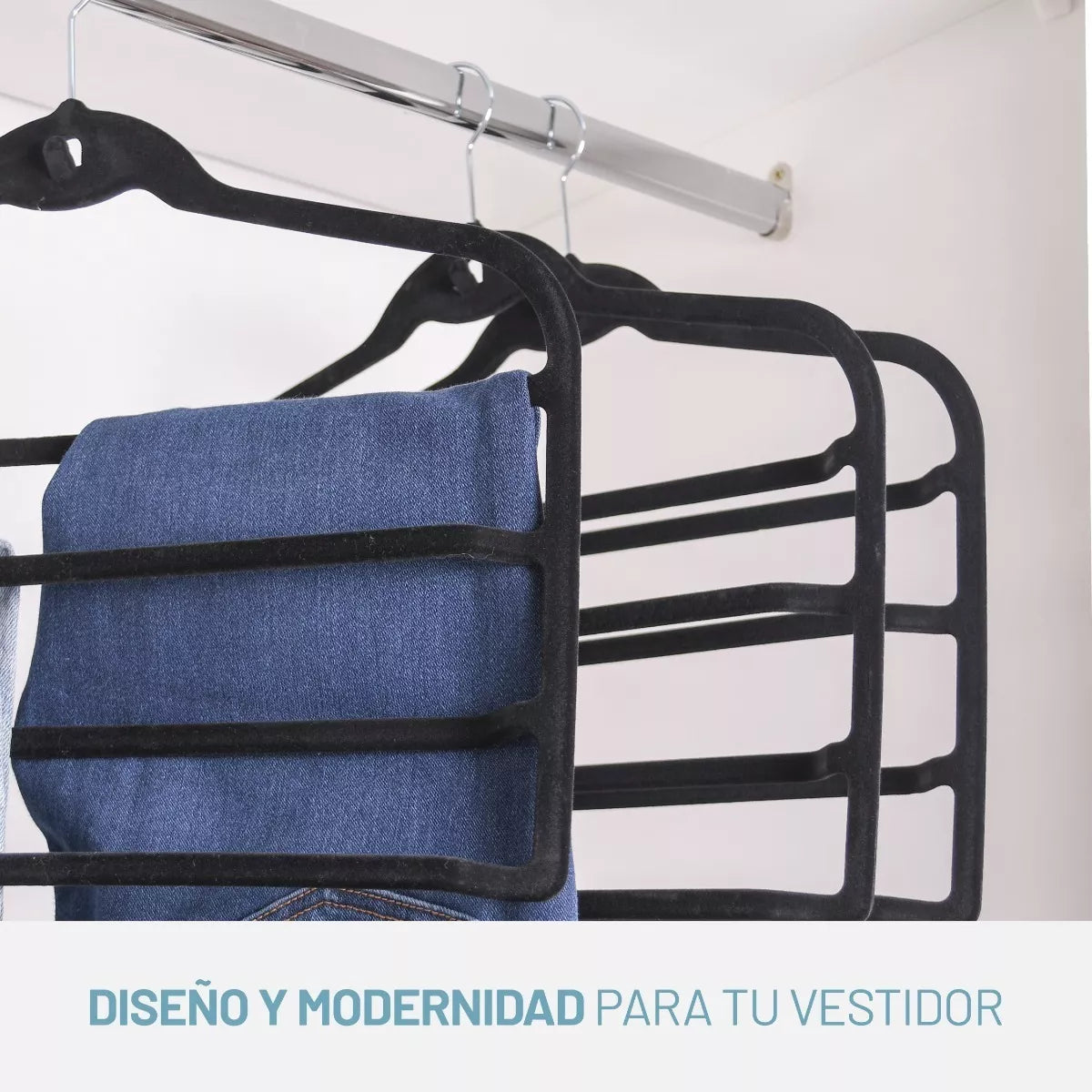 Percha Terciopelo Pantalonera Negra X 1 Unidad