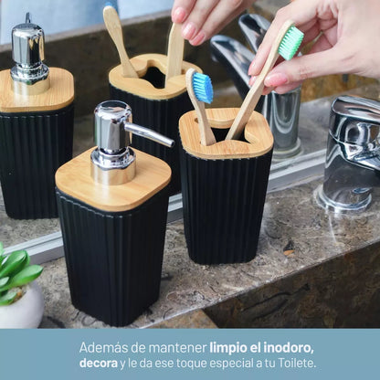 Kit dispenser negro con bambú