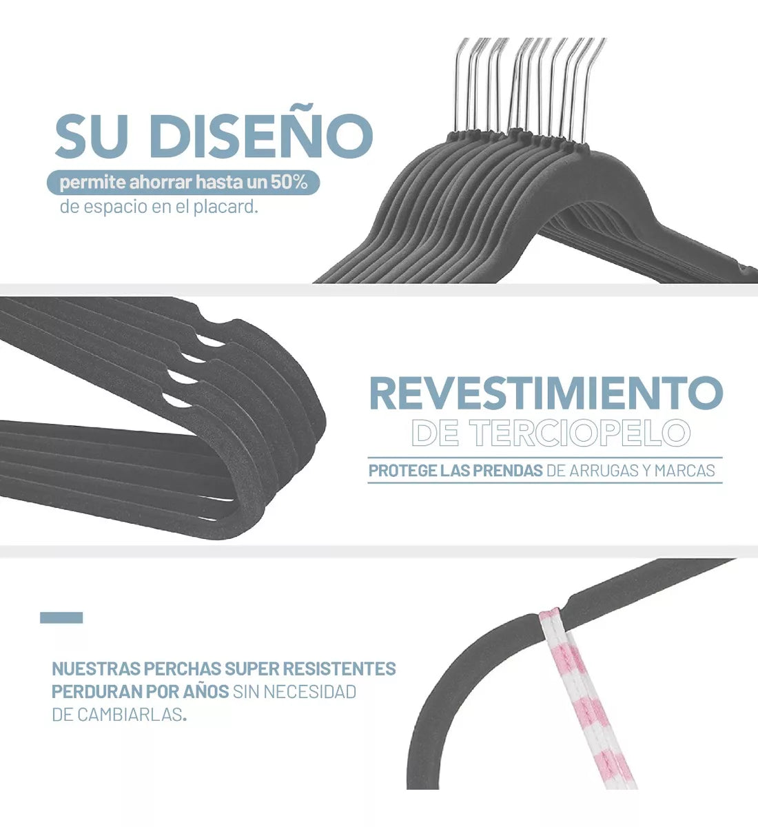 Perchas terciopelo adultos gris x 20 unidades