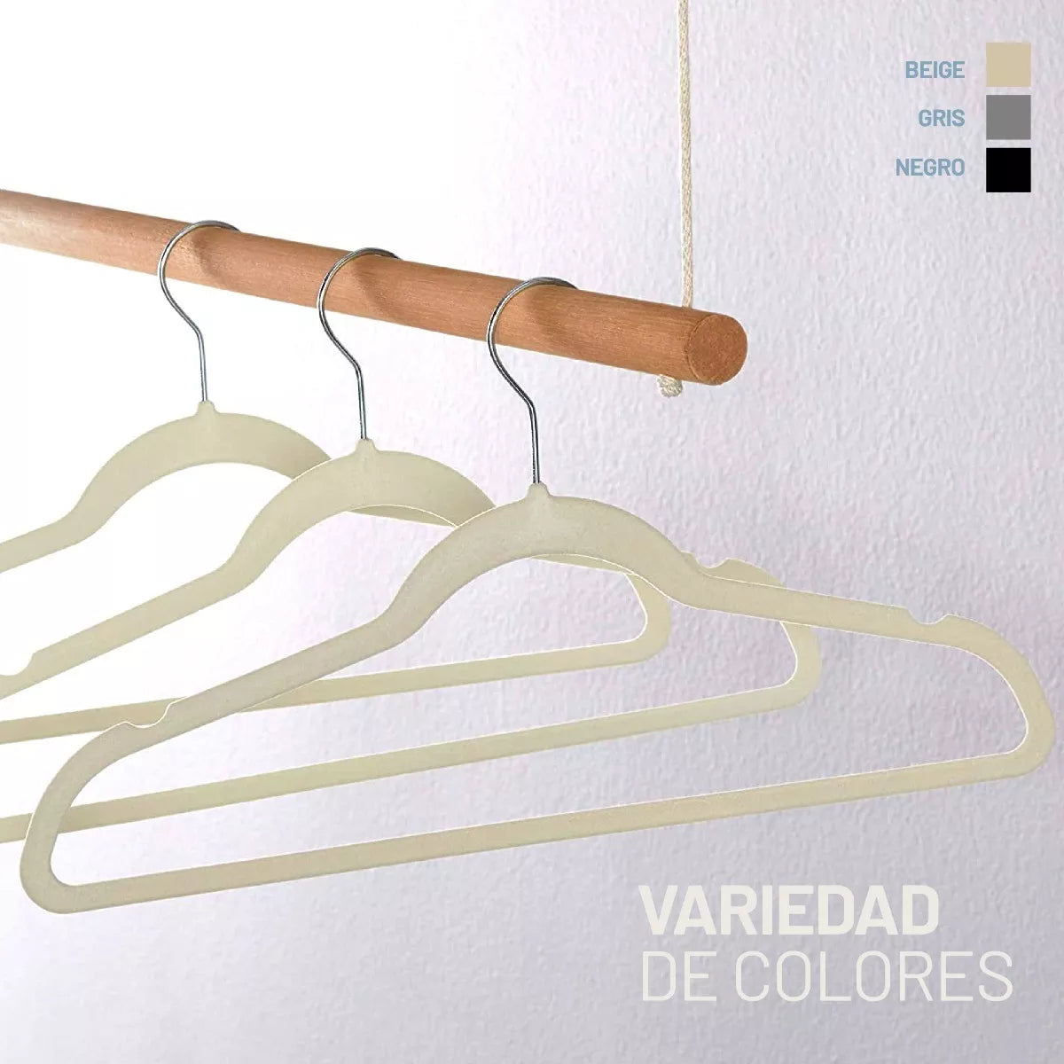 Perchas Terciopelo Beige para Adultos x 50 Unidades